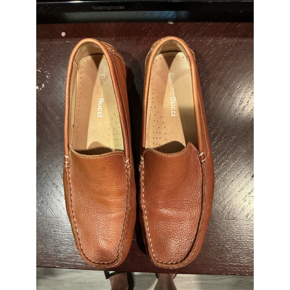 Bacco Bucci Mens Tan Pebbled Leather Driving Loafers Slip On Moccasins Shoes